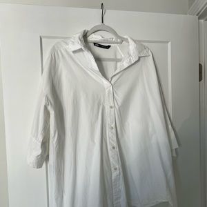Oversized asymmetrical long Zara shirt in white